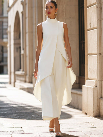 High Neck Asymmetrical Wide Leg Jumpsuit