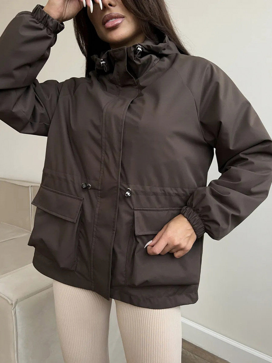 Hooded Drawstring Waist Utility Jacket