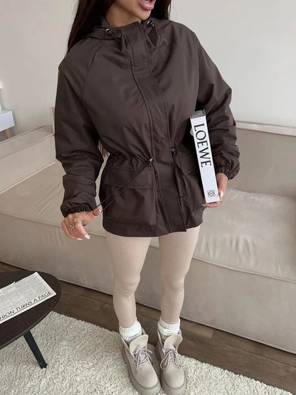 Hooded Drawstring Waist Utility Jacket