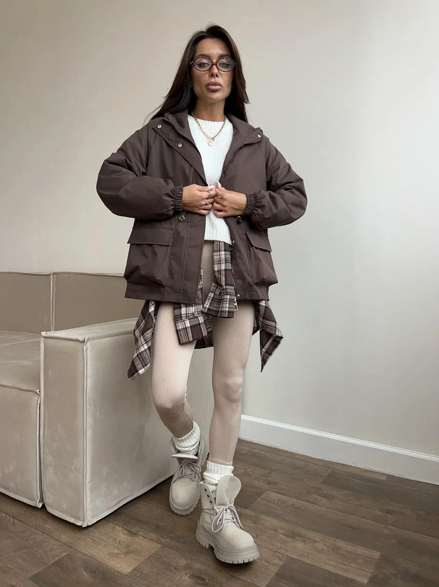 Hooded Drawstring Waist Utility Jacket