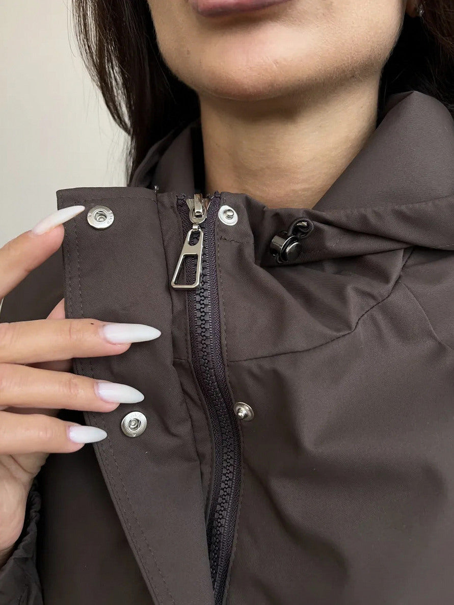 Hooded Drawstring Waist Utility Jacket