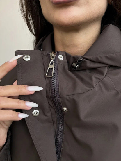 Hooded Drawstring Waist Utility Jacket