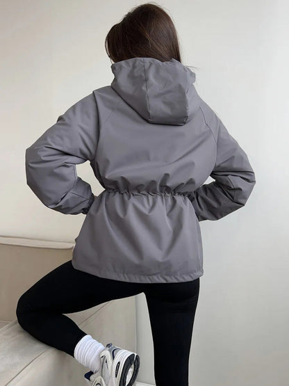 Hooded Drawstring Waist Utility Jacket