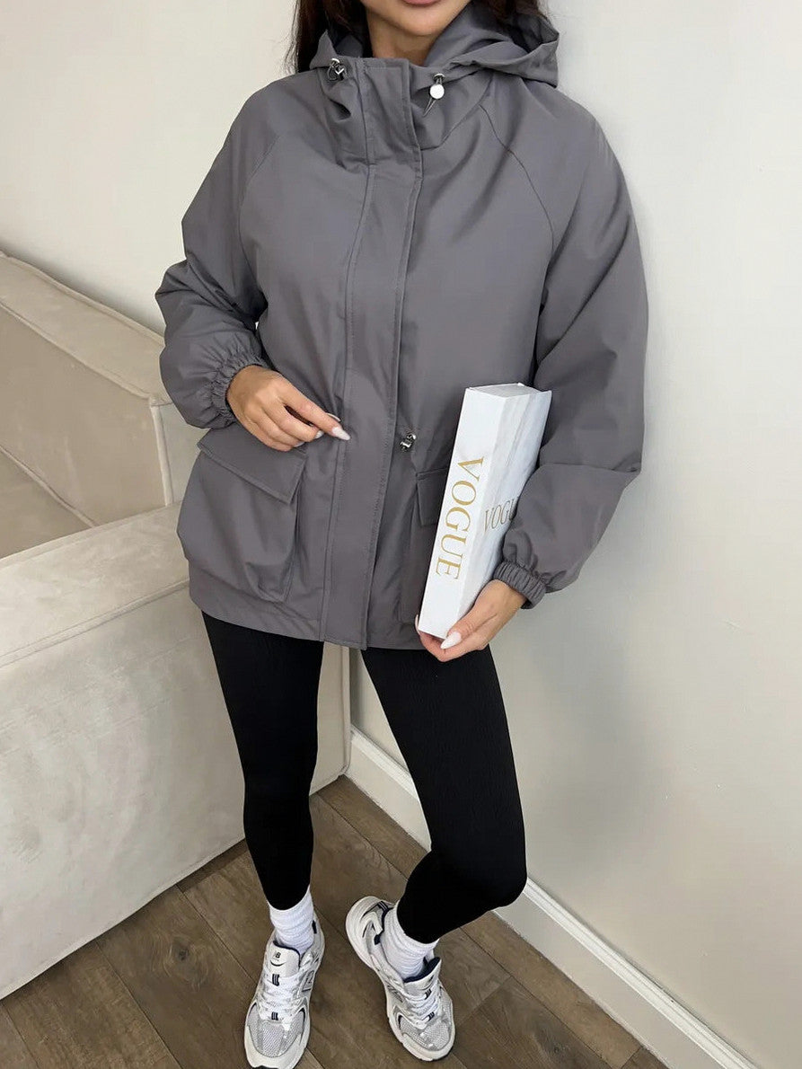 Hooded Drawstring Waist Utility Jacket
