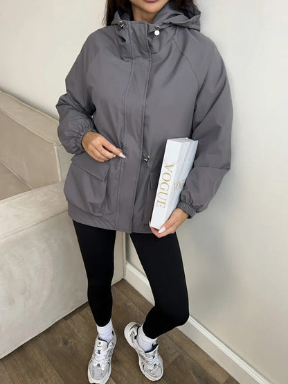 Hooded Drawstring Waist Utility Jacket
