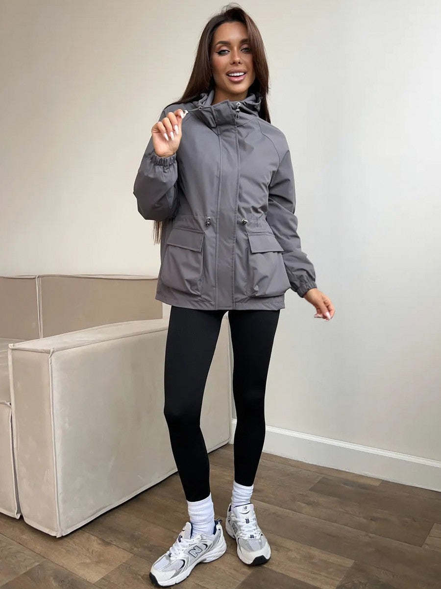 Hooded Drawstring Waist Utility Jacket