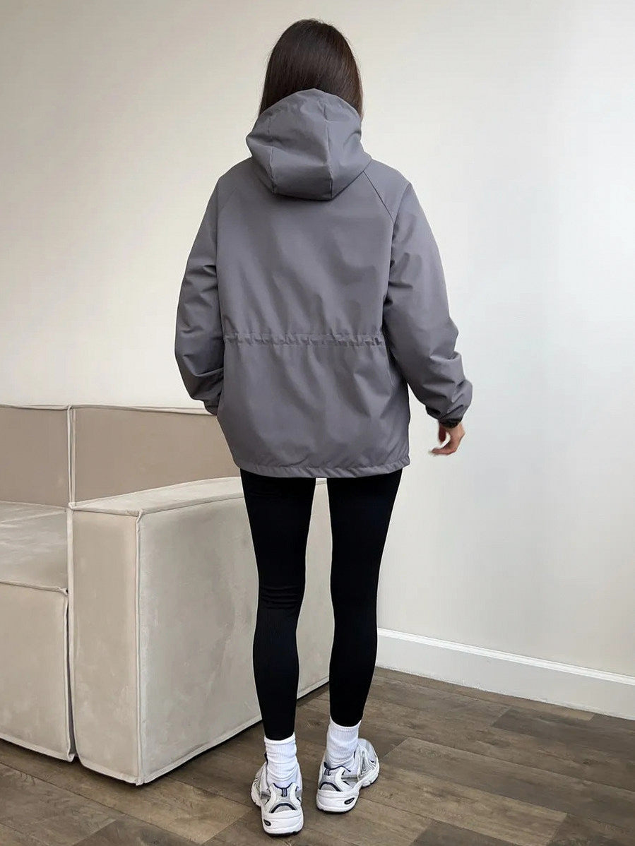 Hooded Drawstring Waist Utility Jacket