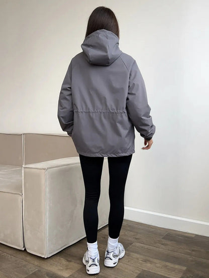Hooded Drawstring Waist Utility Jacket