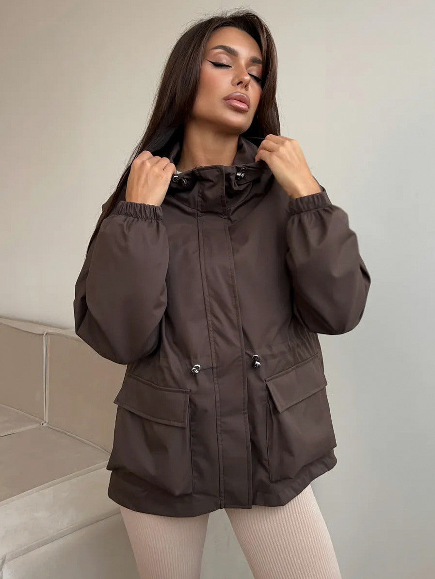 Hooded Drawstring Waist Utility Jacket