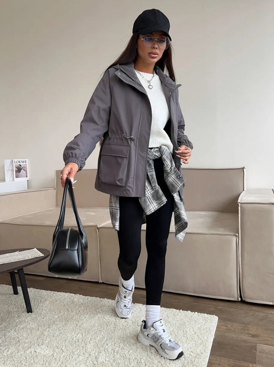 Hooded Drawstring Waist Utility Jacket