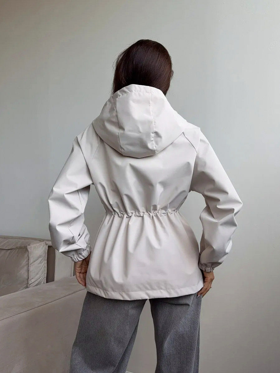 Hooded Drawstring Waist Utility Jacket