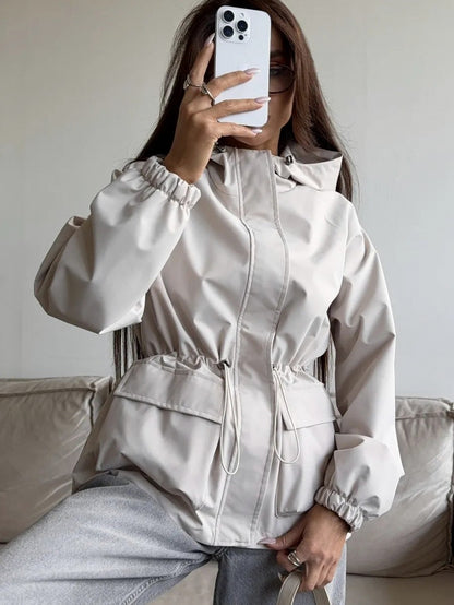 Hooded Drawstring Waist Utility Jacket