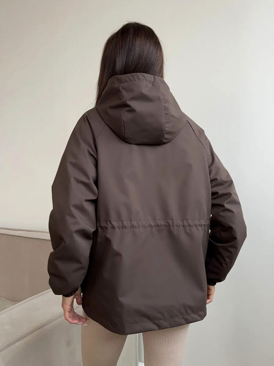 Hooded Drawstring Waist Utility Jacket