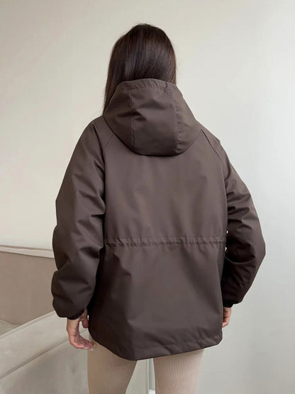 Hooded Drawstring Waist Utility Jacket