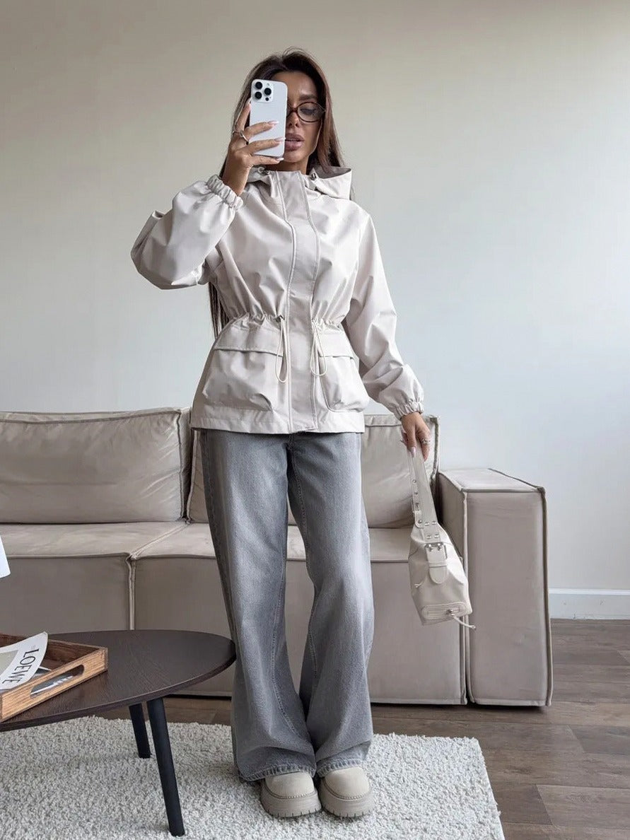 Hooded Drawstring Waist Utility Jacket