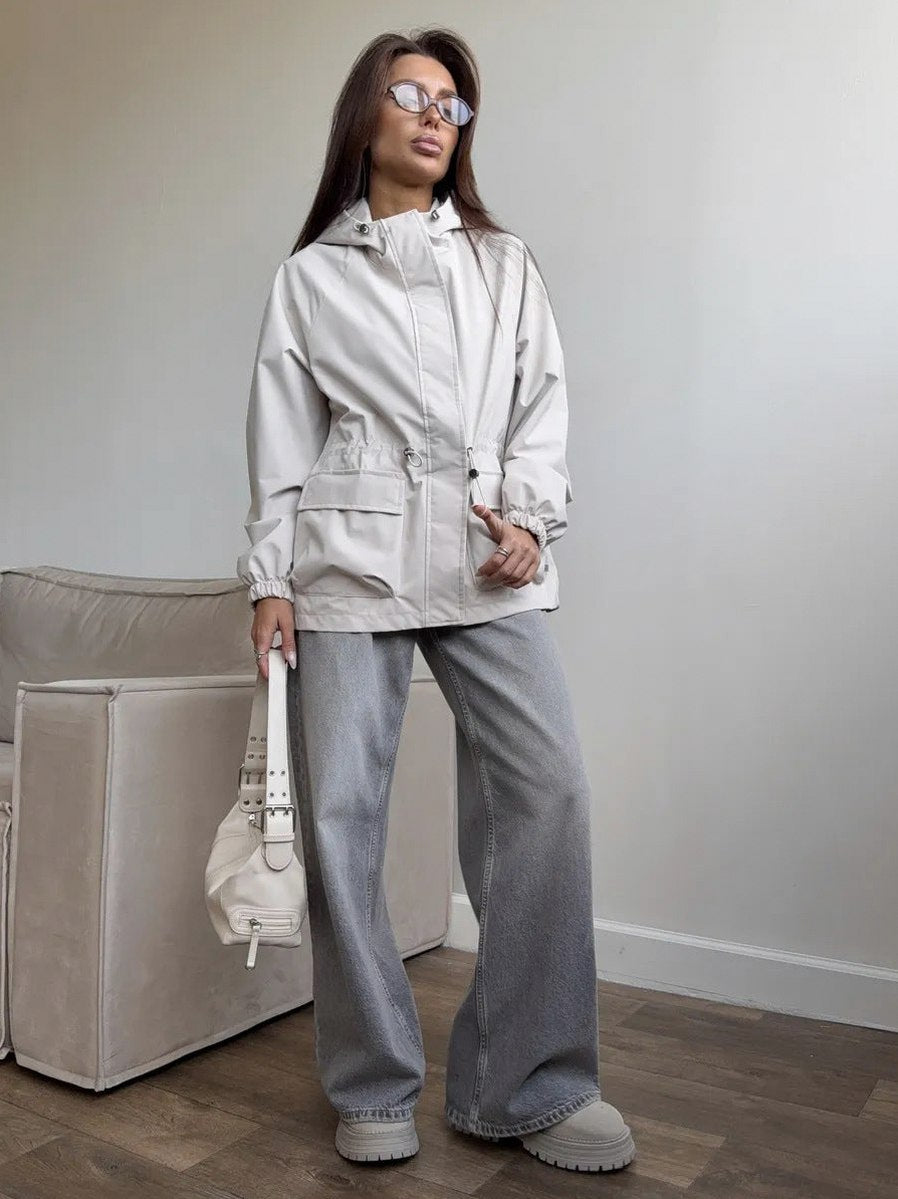 Hooded Drawstring Waist Utility Jacket