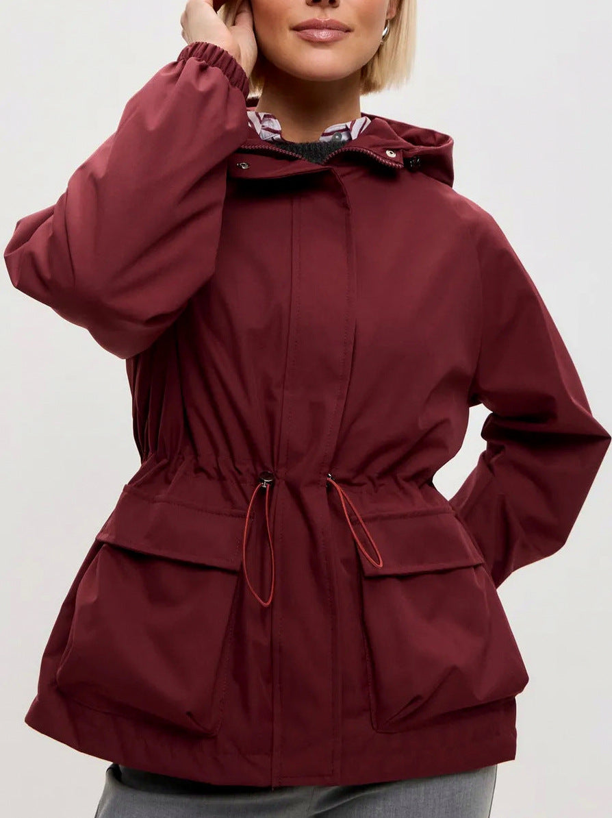 Hooded Drawstring Waist Utility Jacket