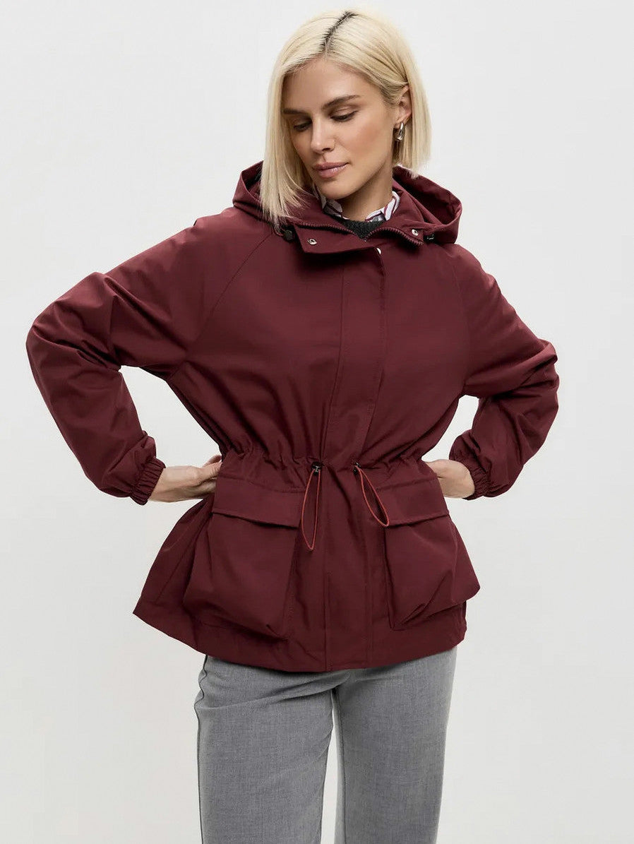 Hooded Drawstring Waist Utility Jacket