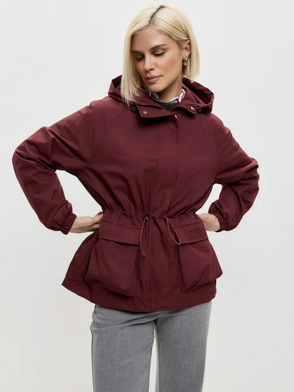 Hooded Drawstring Waist Utility Jacket