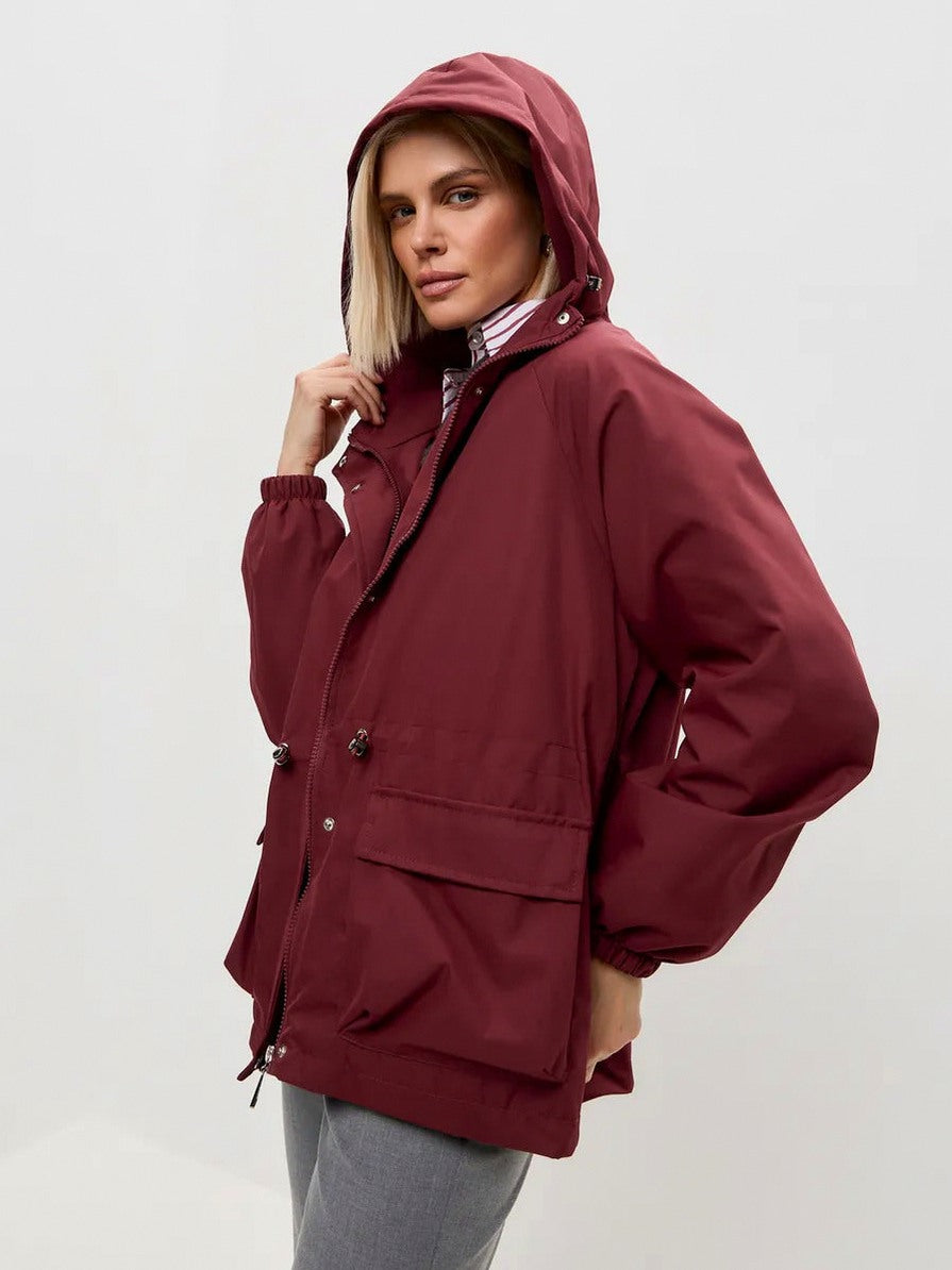 Hooded Drawstring Waist Utility Jacket