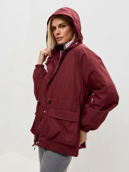 Hooded Drawstring Waist Utility Jacket
