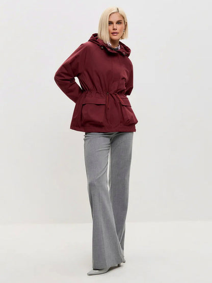 Hooded Drawstring Waist Utility Jacket