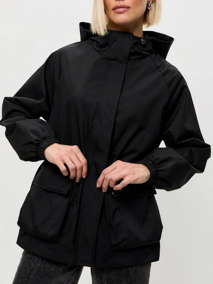 Hooded Drawstring Waist Utility Jacket