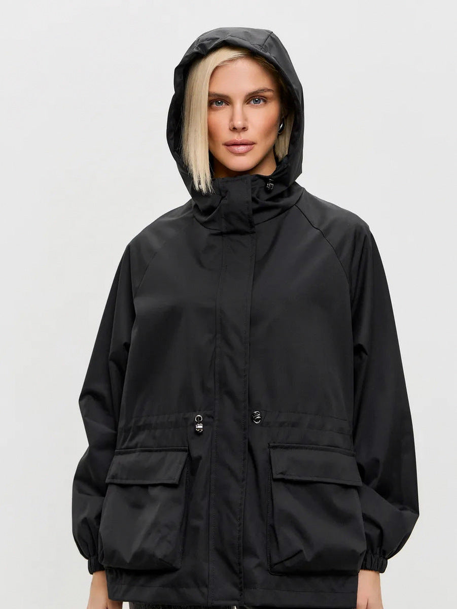 Hooded Drawstring Waist Utility Jacket