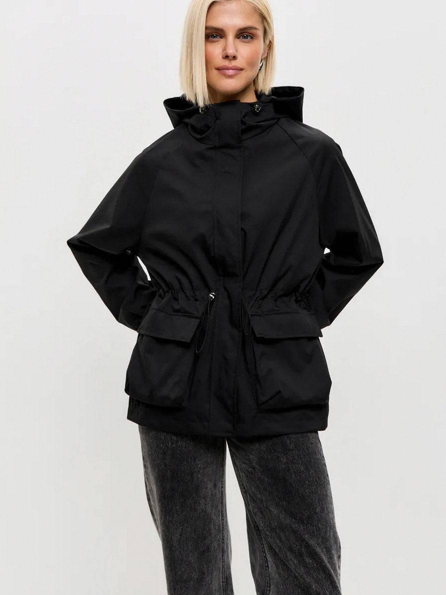 Hooded Drawstring Waist Utility Jacket