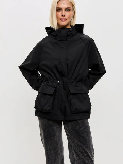 Hooded Drawstring Waist Utility Jacket
