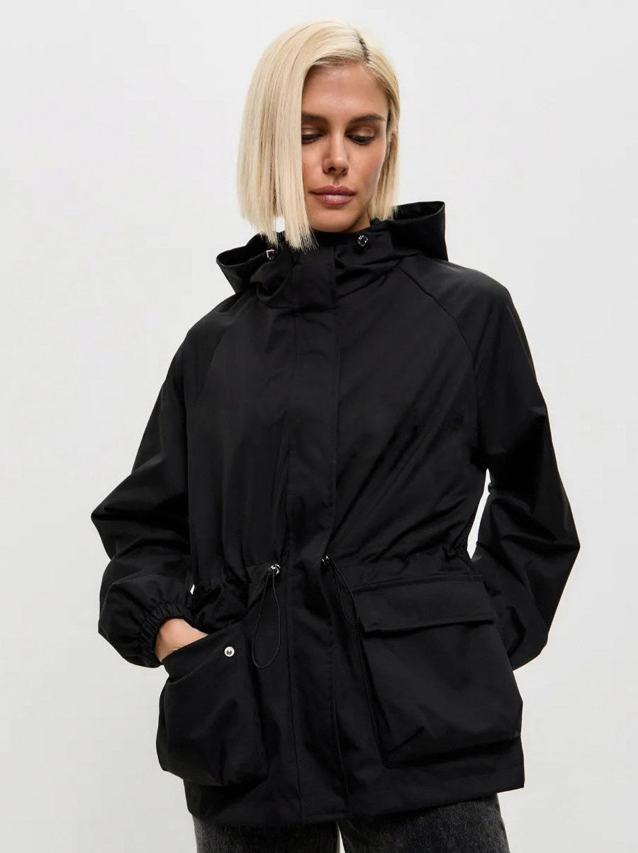 Hooded Drawstring Waist Utility Jacket