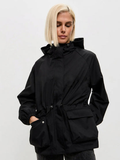 Hooded Drawstring Waist Utility Jacket