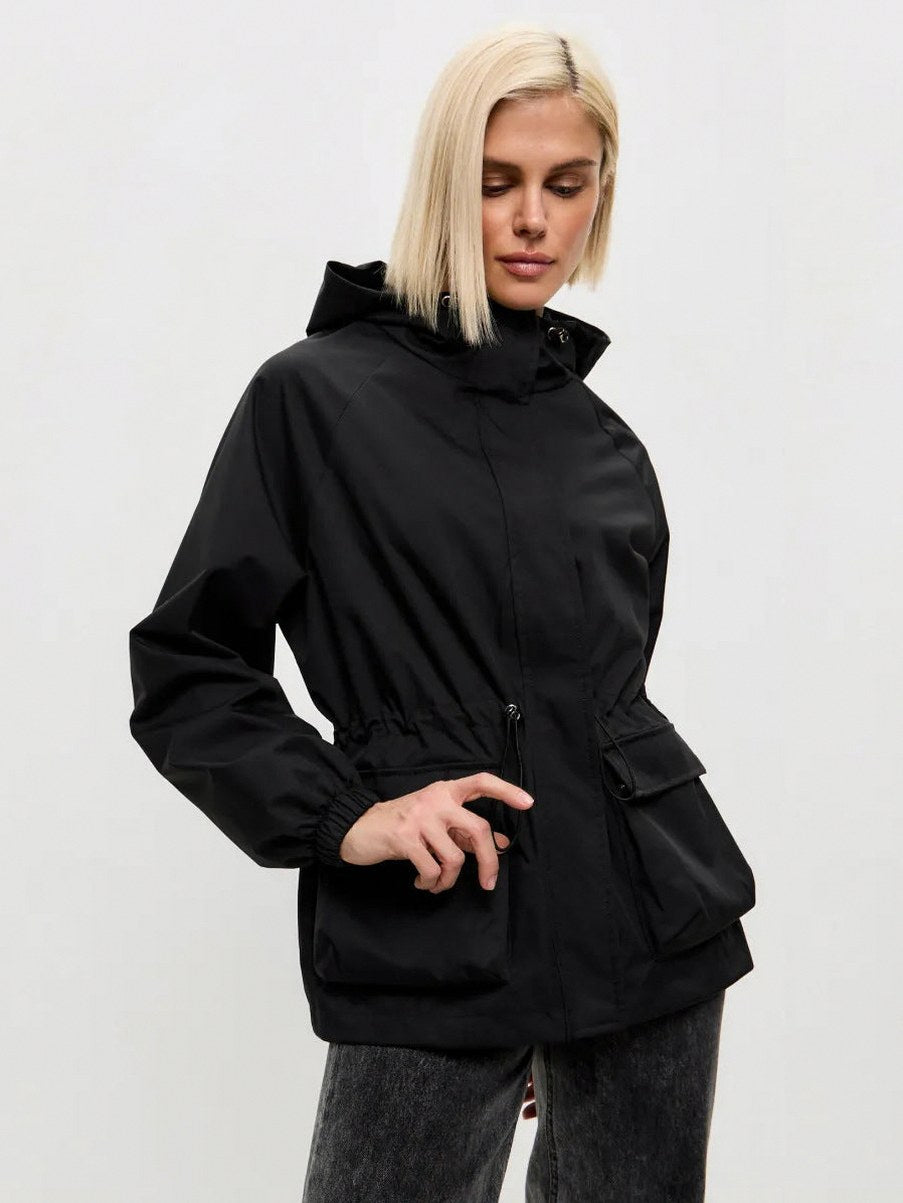 Hooded Drawstring Waist Utility Jacket