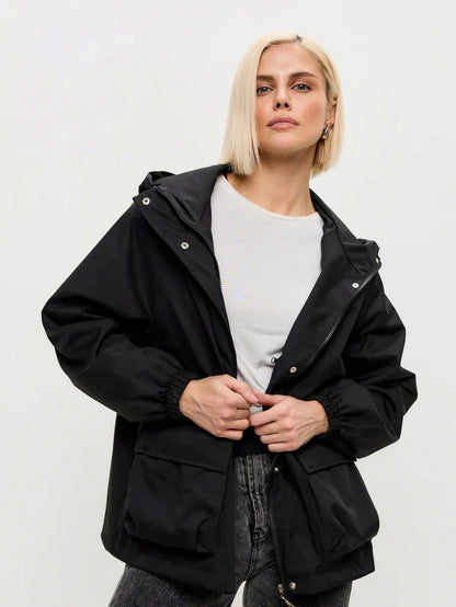 Hooded Drawstring Waist Utility Jacket