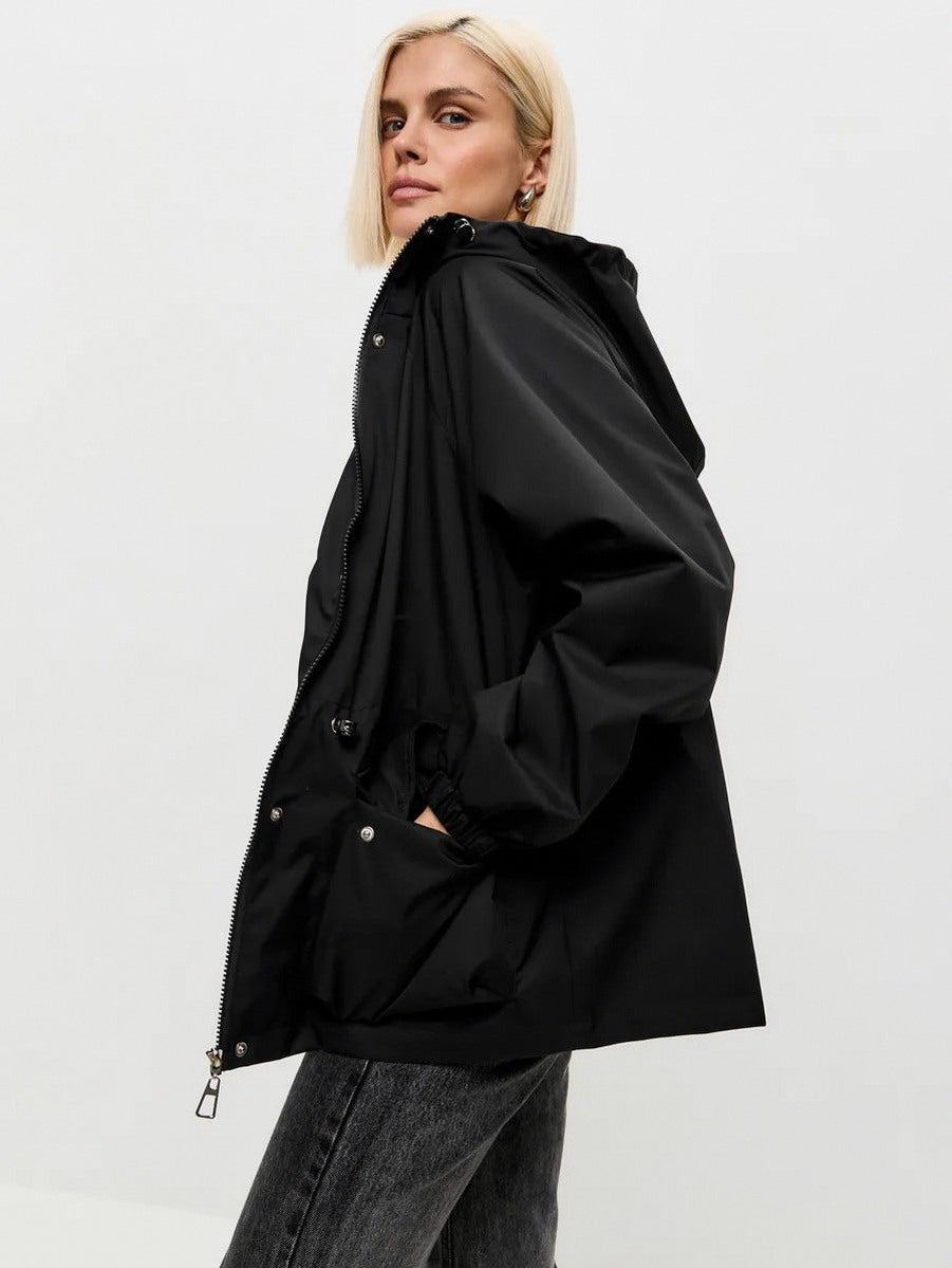 Hooded Drawstring Waist Utility Jacket
