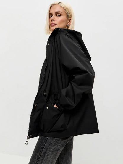 Hooded Drawstring Waist Utility Jacket