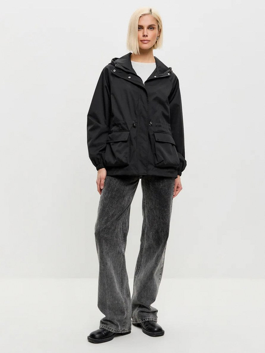 Hooded Drawstring Waist Utility Jacket