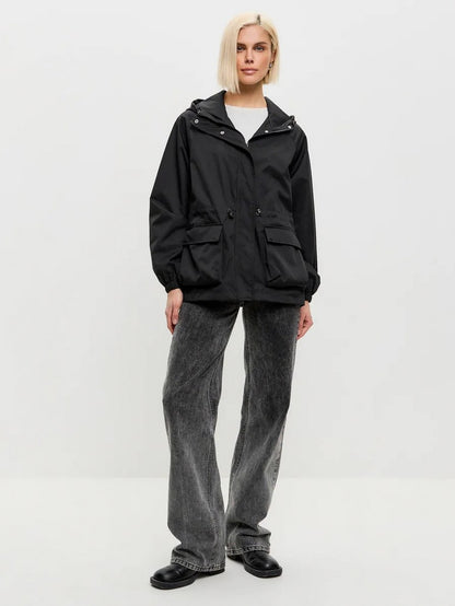 Hooded Drawstring Waist Utility Jacket