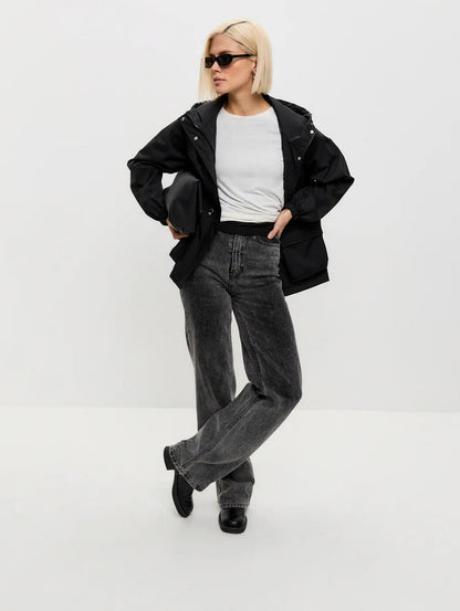 Hooded Drawstring Waist Utility Jacket