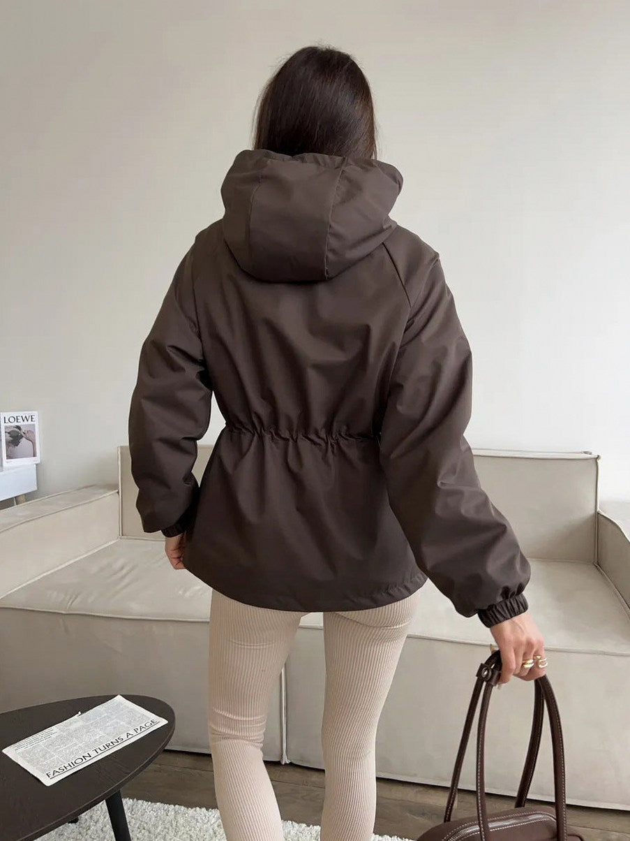 Hooded Drawstring Waist Utility Jacket
