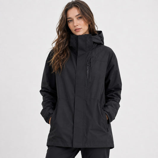 Hooded High Neck Zip Front Jacket