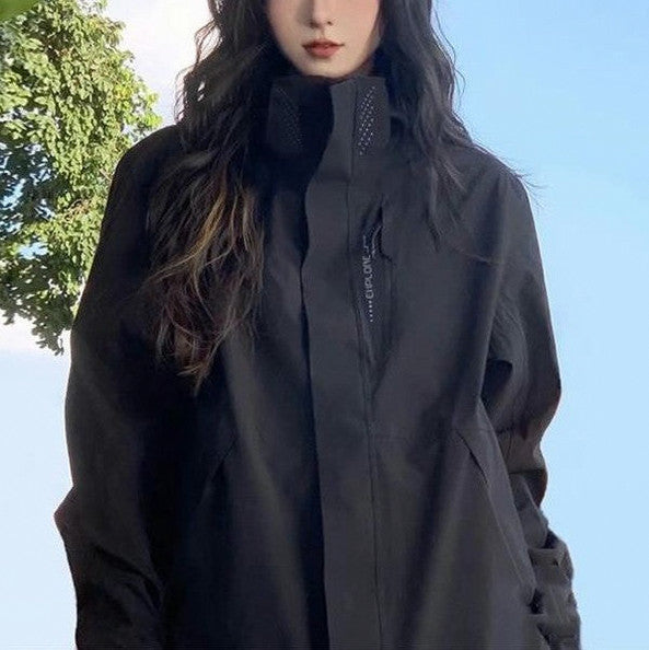 Hooded High Neck Zip Front Jacket
