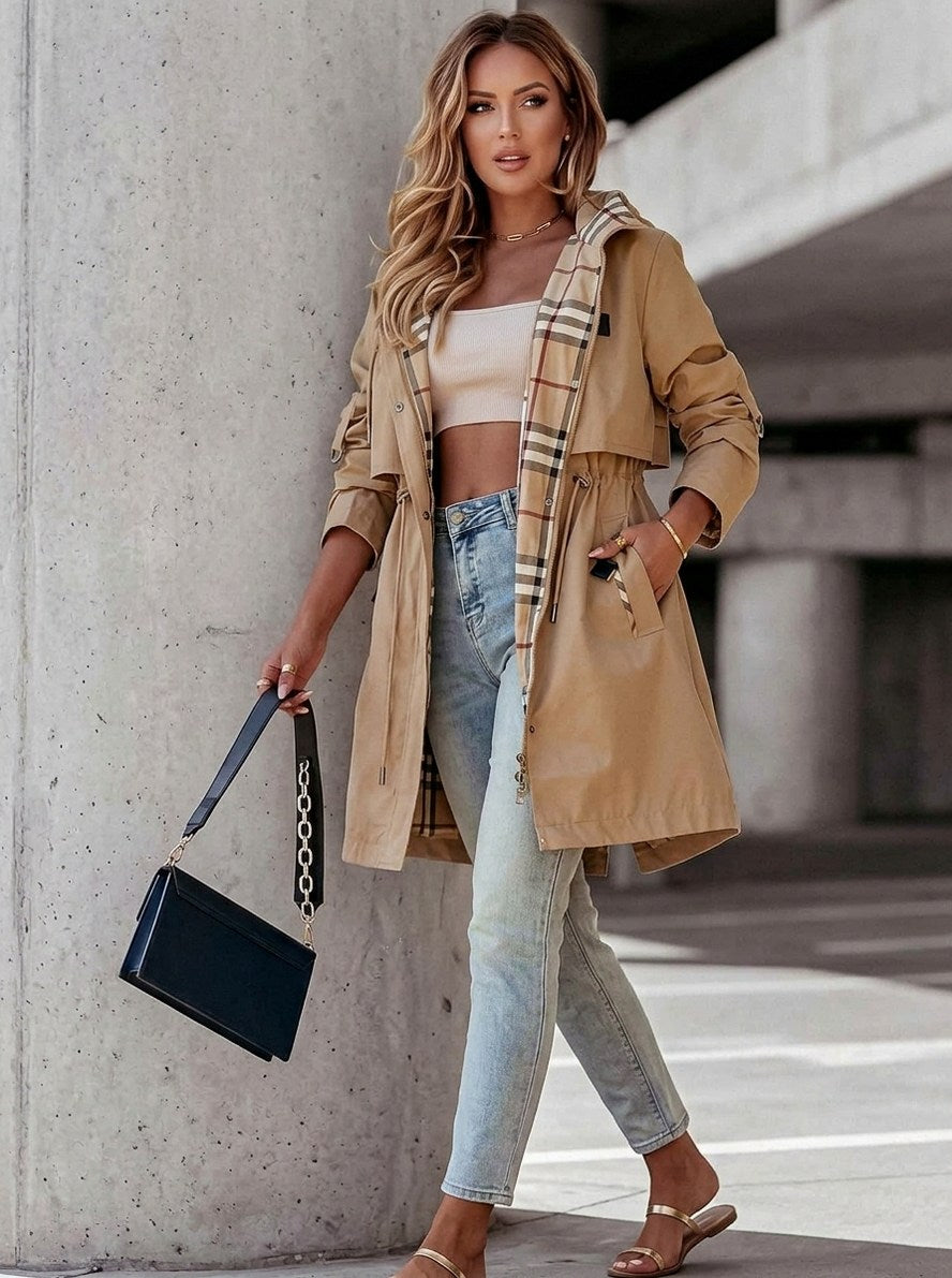 Hooded Long Sleeve Trench Coat