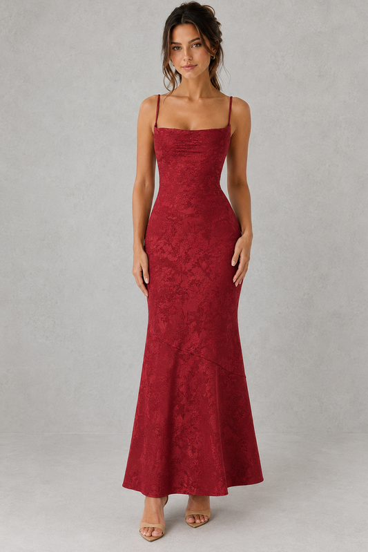 Jacquard Square Neck Maxi Dress