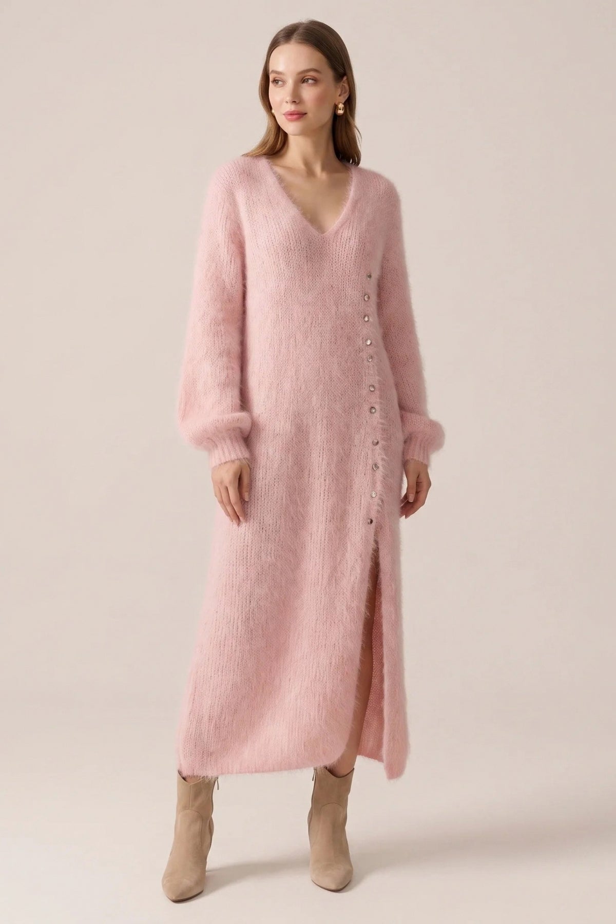 Knit Balloon Sleeve Maxi Sweater Dress
