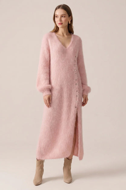 Knit Balloon Sleeve Maxi Sweater Dress
