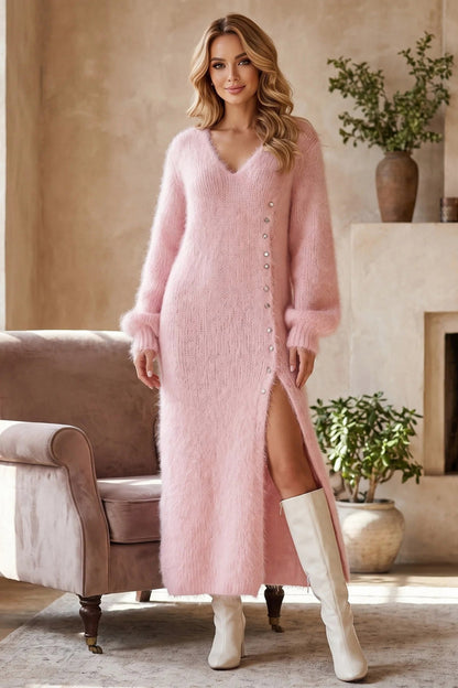 Knit Balloon Sleeve Maxi Sweater Dress