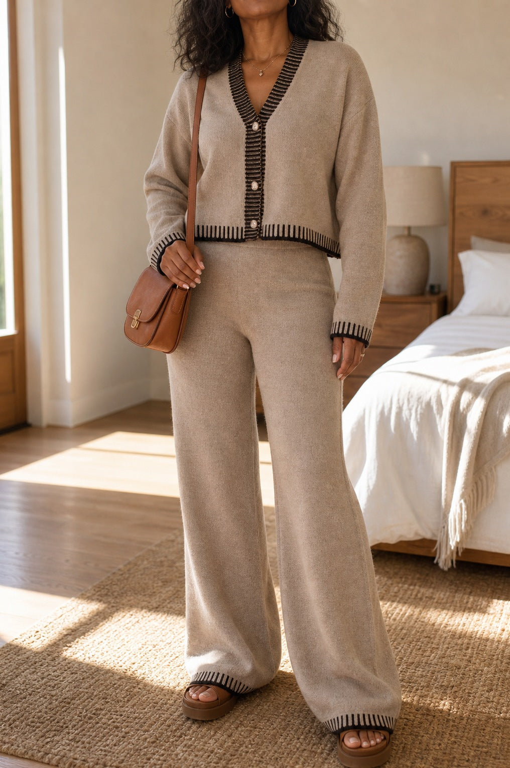 Knit Button Front Cardigan Two Piece Set