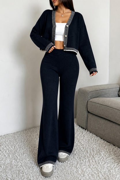 Knit Button Front Cardigan Two Piece Set