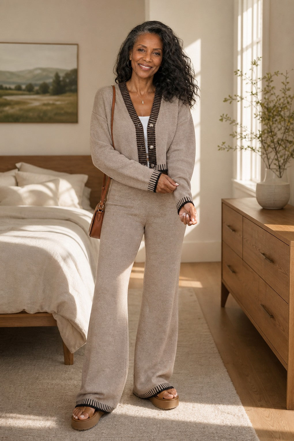 Knit Button Front Cardigan Two Piece Set